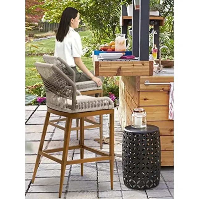 US Furnishing Indoor & Outdoor Waterproof Hand-Crafted Stool, Stool Bar Chair Rattan Chair Bar Stool High Stool Home Back Dining Chair Comfortable Simple & Beautiful (Bar Height 30'), Beige. Brown