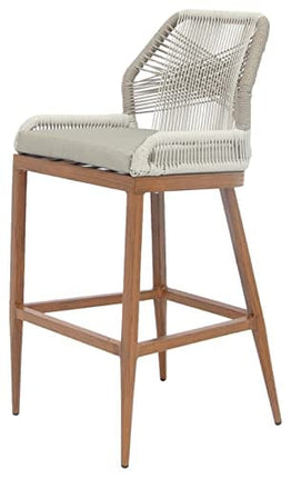 US Furnishing Indoor & Outdoor Waterproof Hand-Crafted Stool, Stool Bar Chair Rattan Chair Bar Stool High Stool Home Back Dining Chair Comfortable Simple & Beautiful (Bar Height 30'), Beige. Brown