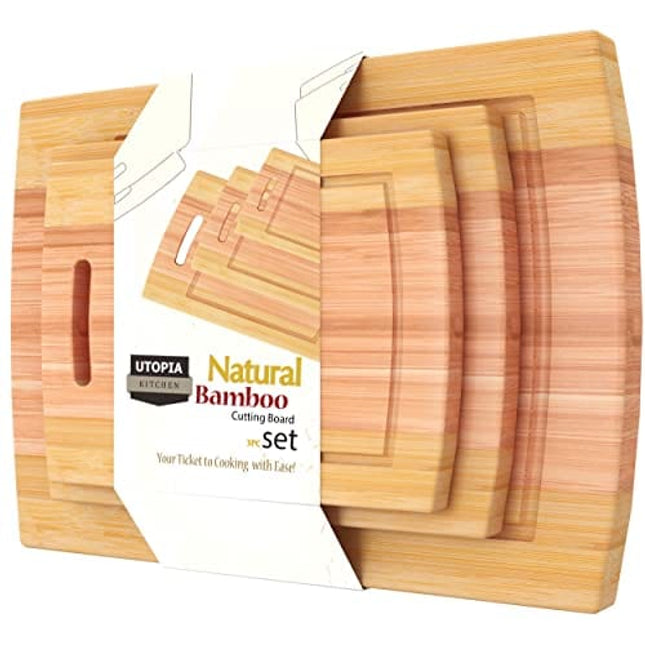 Utopia Kitchen 3 Piece Bamboo Cutting Boards with Juice Grooves - BPA Free - Eco-friendly - Natural Organic Bamboo Chopping Boards for Vegetables, Meat and Cheese (Pack Of 1)