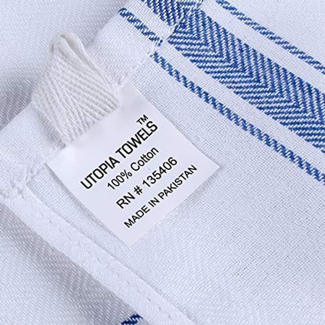 Utopia Towels Dish Towels, 15 x 25 Inches, 100% Ring Spun Cotton Super Absorbent Linen Kitchen Towels, Soft Reusable Cleaning Bar and Tea Towels Set (12 Pack, Blue)