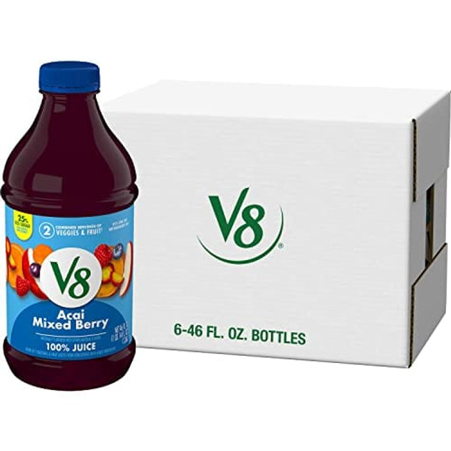 V8 Blends 100% Juice Acai Mixed Berry Juice, Fruit and Vegetable Juice Blend, 46 Ounce Bottle (Pack Of 6)