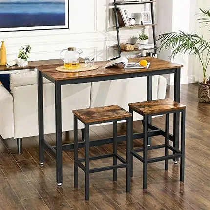 VASAGLE Bar Table Set, Bar Table with 2 Bar Stools, Dining table set, Kitchen Counter with Bar Chairs, Industrial for Kitchen, Living Room, Party Room, Rustic Brown and Black ULBT15X