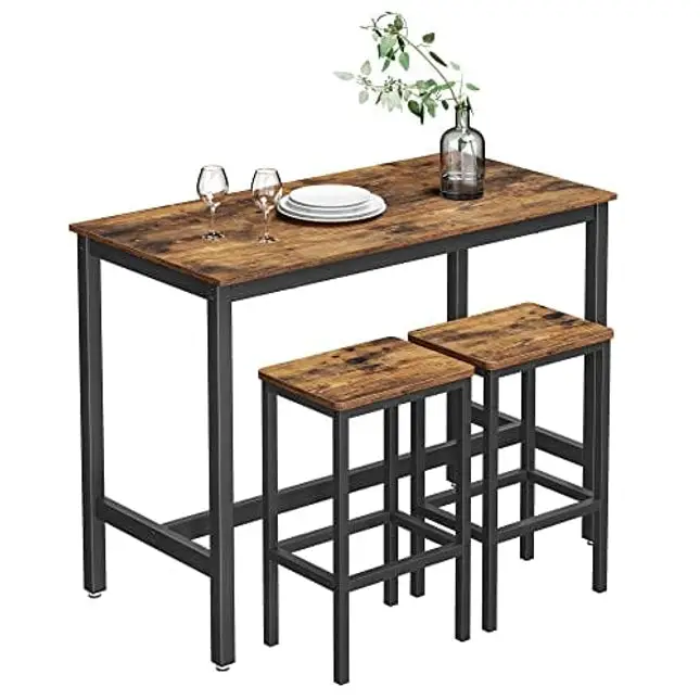 VASAGLE Bar Table Set, Bar Table with 2 Bar Stools, Dining table set, Kitchen Counter with Bar Chairs, Industrial for Kitchen, Living Room, Party Room, Rustic Brown and Black ULBT15X