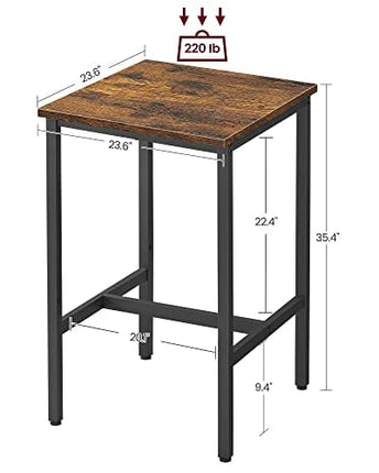 VASAGLE Bar Table, Small Kitchen Table, High Top Pub Table, for Living Room Study, Industrial Steel Frame, 23.6 x 23.6 x 35.4 Inches, Rustic Brown and Black ULBT25X
