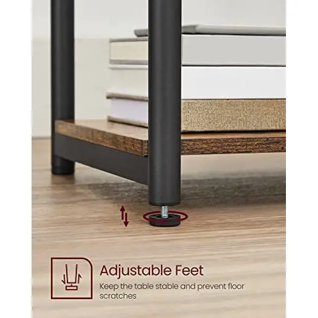 VASAGLE Side Table, Small End Table, Tall Nightstand for Living Room, Bedroom, Office, Bathroom, Rustic Brown and Black ULET273B01