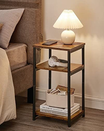 VASAGLE Side Table, Small End Table, Tall Nightstand for Living Room, Bedroom, Office, Bathroom, Rustic Brown and Black ULET273B01