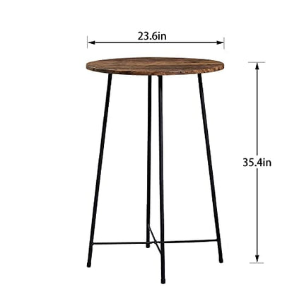 VECELO Round Bar Table, Classic Bistro Pub Furniture,Small Spaces Saving for Dining Room Breakfast,Coffee, Easy to Assemble, Brown