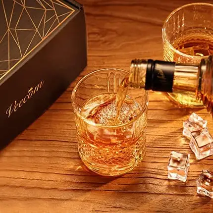 veecom Whiskey Glasses, Crystal Whiskey Glass 10oz, Set of 2 Old Fashioned Rocks Glasses, Bourbon Glass for Cocktail, Scotch, Liquor, Whiskey Gift for Men