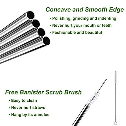 VEHHE Metal Straws Stainless Steel Straws Drinking Straws Reusable - 10.5" Ultra Long 4 + 1 - W/Cleaning Brush for 20/30 Oz for Yeti RTIC SIC Ozark Trail Tumblers (2 Straight|2 Bent|1 Brush)