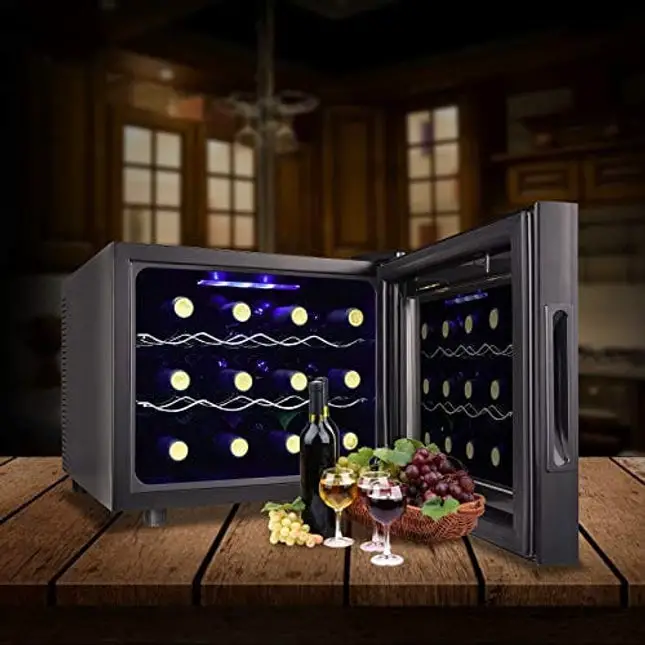 12 Bottle Wine Cooler Refrigerator- Freestanding Wine Cellar for Red, White, Champagne or Sparkling Wine,Compressor Wine Chiller Digital Temperature Control Fridge Glass Door - Black