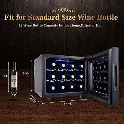 12 Bottle Wine Cooler Refrigerator- Freestanding Wine Cellar for Red, White, Champagne or Sparkling Wine,Compressor Wine Chiller Digital Temperature Control Fridge Glass Door - Black