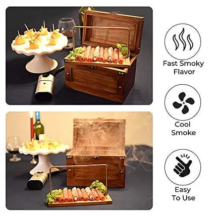 Cocktail Smoker Box Smoking Gun Wood Smoke Infuser I Indoor Smoker Wooden Box 9”x 5” x 6” with Smoke Infuser 4.7” x 2.4” x 1.4” I Portable Smoke Generator Smoking Accessories