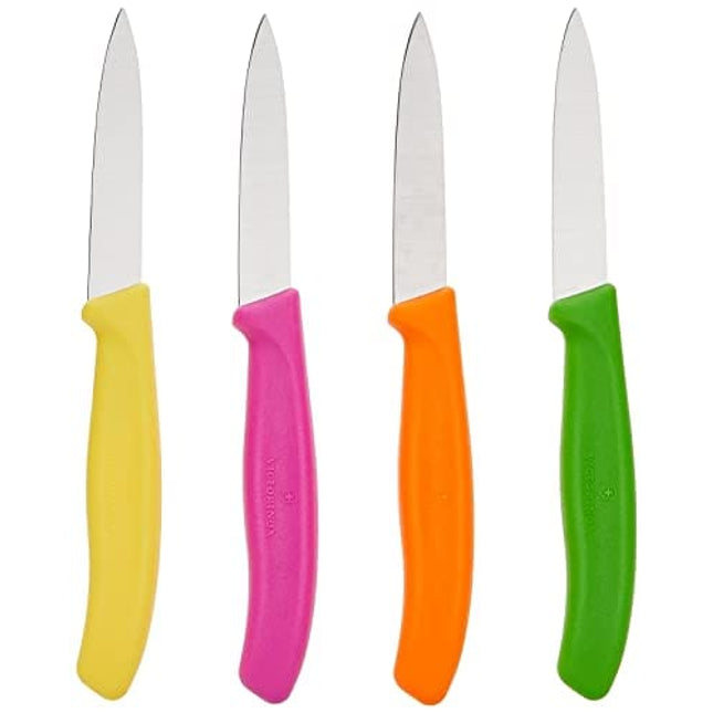 Victorinox 4-Piece Set of 3.25 Inch Swiss Classic Paring Knives with Straight Edge, Spear Point, 3.25", Pink/Green/Yellow/Orange