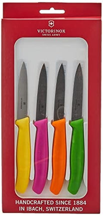 Victorinox 4-Piece Set of 3.25 Inch Swiss Classic Paring Knives with Straight Edge, Spear Point, 3.25", Pink/Green/Yellow/Orange