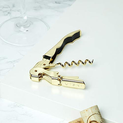 Viski 24k Gold Plated Signature Double Hinged Corkscrew Wine Bottle Opener and Foil Cutter, Waiter’s Corkscrew Wine Key, 4.75"