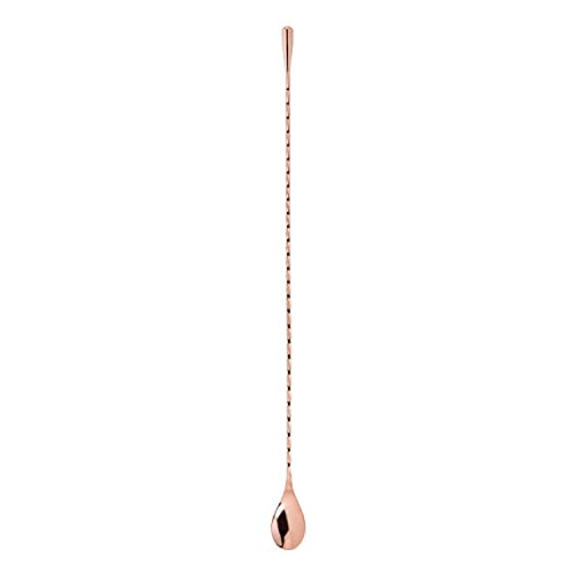 Viski Copper Weighted Stainless Steel Barspoon, Japanese Style Twisted Stem Handle, Teardrop Weight