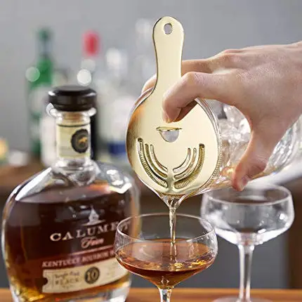 Viski Hawthorne and Bartending Strainer - Stainless Steel Bar Cocktail Strainer for Drinks with Handles, Gold