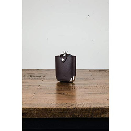 Viski Wrapped Leather Pouch-Travel Liquor Men-Stainless Steel Pocket Flask Brown Case, Set of 1