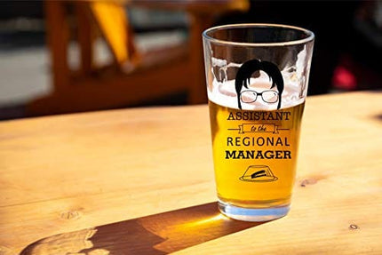 Assistant to The Regional Manager Beer Glass - Funny Dwight Schrute The Office Merchandise - 16oz Collectible Dunder Mifflin The Office Mug for Men and Women