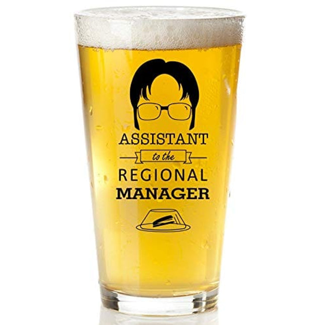 Assistant to The Regional Manager Beer Glass - Funny Dwight Schrute The Office Merchandise - 16oz Collectible Dunder Mifflin The Office Mug for Men and Women