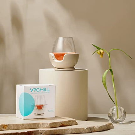 VoChill Stemless Wine Glass Chiller | Keep the Chill In Your Glass | New Wine Accessory | Separable & Refreezable Chill Cradle | Actively Chills Stemless Glassware | Quartz, Pair Stemless