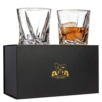 Twist Whiskey Aesthetic Glasses Set of 2. Ultra Clarity Glass Rocks Tumblers (10oz) by Van Daemon for Liquor, Bourbon or Scotch. Perfectly Gift Boxed.