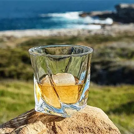 Twist Whiskey Aesthetic Glasses Set of 2. Ultra Clarity Glass Rocks Tumblers (10oz) by Van Daemon for Liquor, Bourbon or Scotch. Perfectly Gift Boxed.