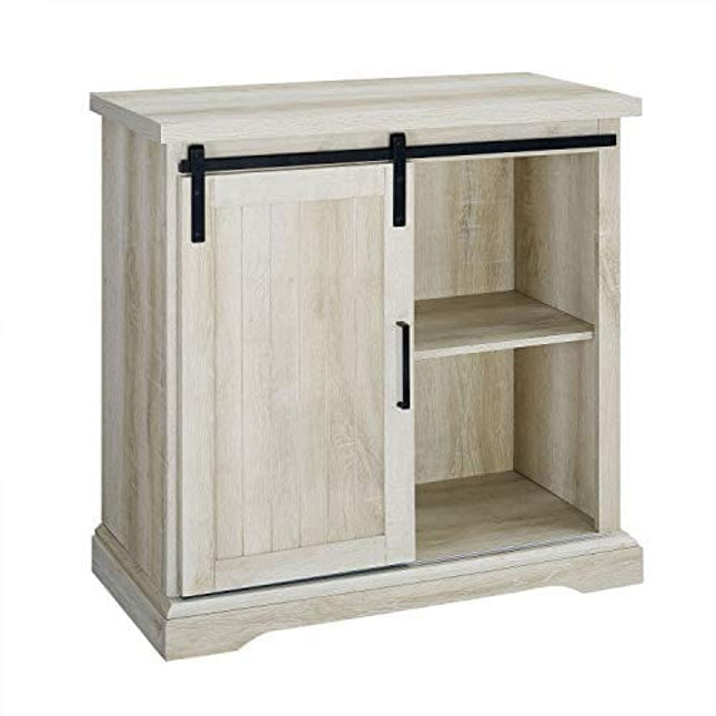 Walker Edison Carson Modern Farmhouse Sliding Slat Door Storage Cabinet, 32 Inch, White Oak