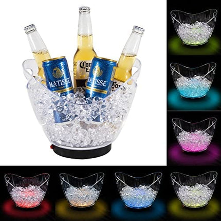 Warepro LED Ice Buckets 5L Clear PS+ABS Plastic ice Bucket RGB Colors Changing LED Cooler Bucket, Power by 2 AA Batteries, Multi Colors Changing for Party/Home/Bar/KTV Clubs