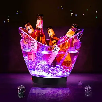 Warepro LED Ice Buckets 5L Clear PS+ABS Plastic ice Bucket RGB Colors Changing LED Cooler Bucket, Power by 2 AA Batteries, Multi Colors Changing for Party/Home/Bar/KTV Clubs