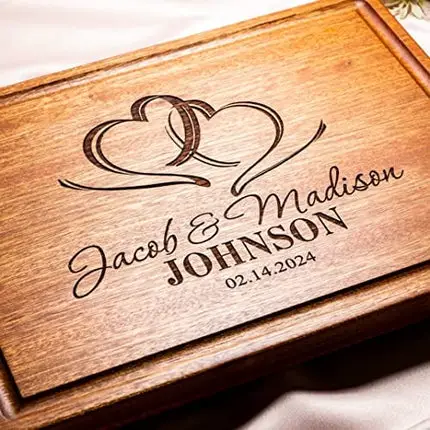 Personalized Cutting Board Custom Engraved Two Hearts Design (#027) Wedding or Anniversary-Housewarming or Corporate Gift USA Handmade by Wedding Gift Boutique