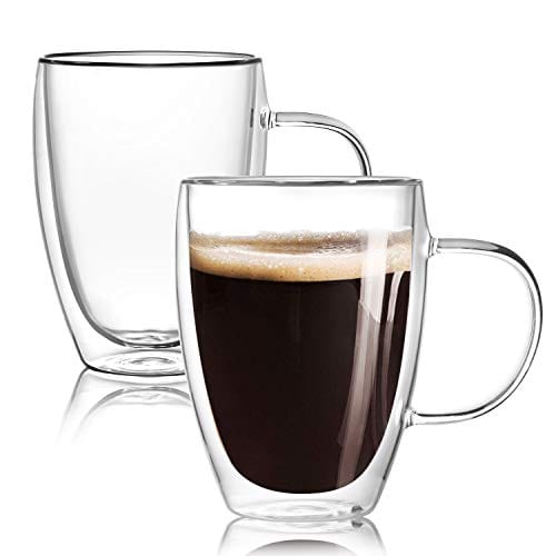 Sweese Double Wall Glass Coffee Mugs - 12.5 oz Insulated Espresso