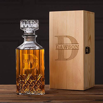 Groomsmen Gifts Whiskey Decanter 28oz. Personalized Monogrammed Glass Whiskey Decanter with Wood Box