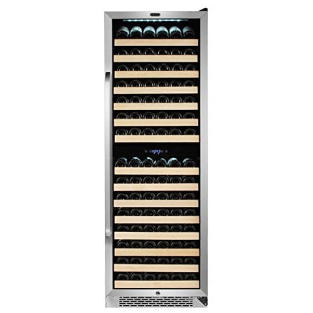 Whynter BWR-1642DZ 164 Built-in or Freestanding Stainless Steel Dual Zone Compressor Large Capacity Wine Refrigerator Rack for Open LED Display, Black-164 Bottle, Black