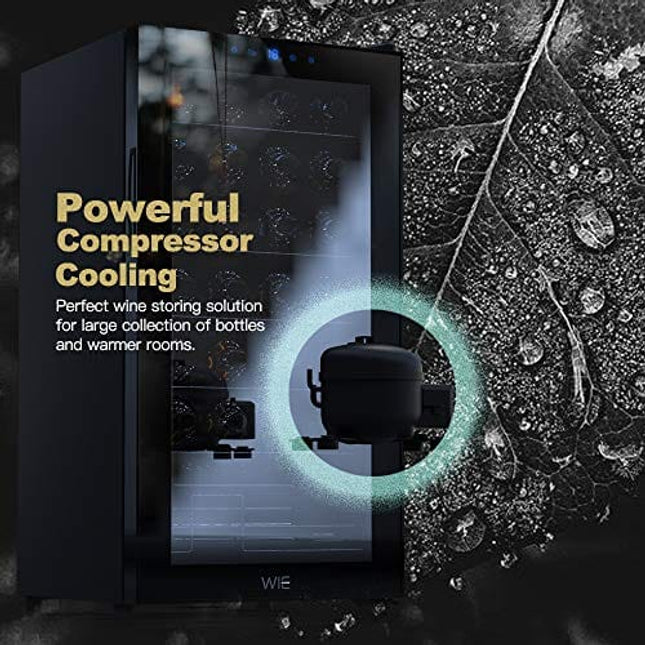 WIE 28 Bottle Wine Cooler Refrigerator Compressor Wine Fridge Freestanding Quiet Operation 41°F-64°F Cooling Wine Cellar Digital Touch Display UV-Protective Finish Auto-Defrost Double-layer Glass Door