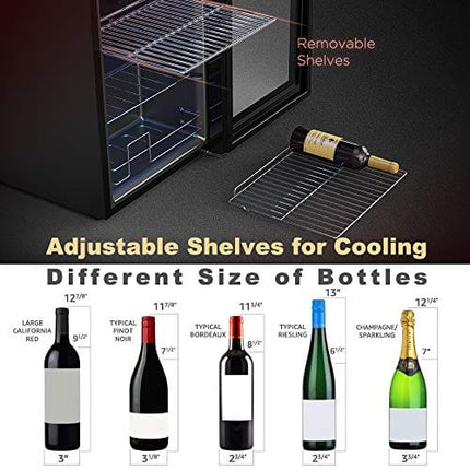 WIE 28 Bottle Wine Cooler Refrigerator Compressor Wine Fridge Freestanding Quiet Operation 41°F-64°F Cooling Wine Cellar Digital Touch Display UV-Protective Finish Auto-Defrost Double-layer Glass Door