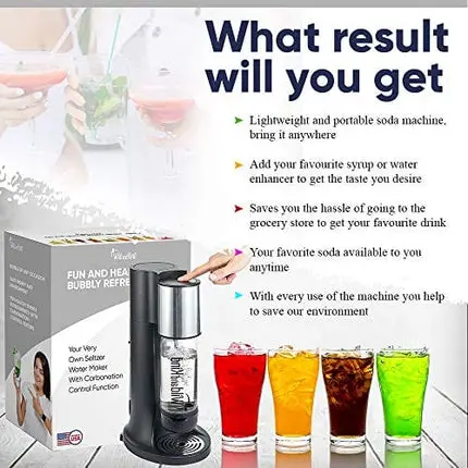Wild and Kind Sparkling Water Maker, Water Carbonator and Soda Maker Machine for Home, Easy to Use, Spill & Leak Free, Your Own Seltzer Water Maker with Carbonation Control Function, 3 Bottles (Black)