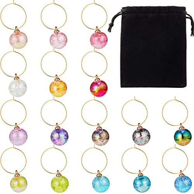16 Pcs Wine Glass Charms for Stem Glasses Wine Charm Rings Identifier Plaid Beads Markers Tags Clip Reusable for Christmas New Year Holiday Tasting Party Favors Gift