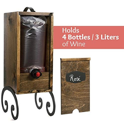 Wine Nook Wooden Wine Cocktail Box Dispenser, Decorative, Naturally Insulated, Fillable Ice Pack Beverage Bag, chalk included (American Black Walnut) 3 Liter