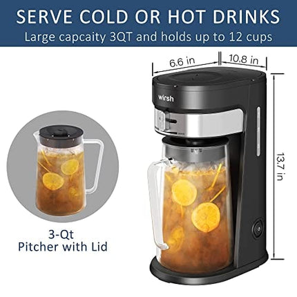 wirsh Iced Tea Maker, Iced Coffee Maker with 85 Ounce Pitcher, Strength Control and Reusable Filter, Perfect For Iced Coffee, Latte, Tea, Lemonade, Flavored Water, Black