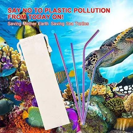 Metal Straws Stainless Steel Straws 16 Pcs 10.5" 8.5" Reusable Drinking Straws Rainbow Multi Colored Straws for 20 24 30 OZ Tumblers with 16 Silicone Tips 4 Cleaning Brush 1 Case