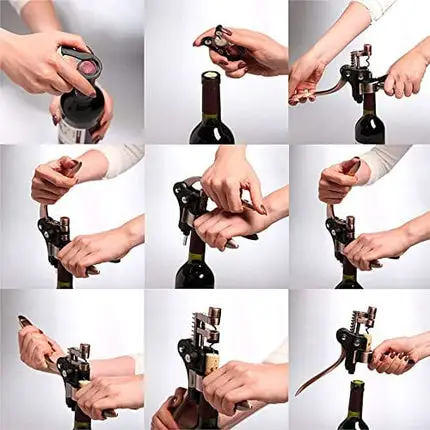 Wine Bottle Opener Corkscrew Set, WITANHURST Wine Opener Kit with Foil Cutter, Wine Pourer and Extra Spiral, Elegant Lever System Corkscrew Set Wine Bottle Opener