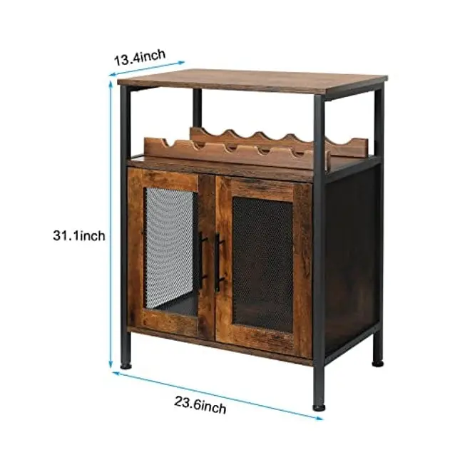 X-cosrack Wine Bar Rack Cabinet with Detachable Wine Rack, Coffee Bar Cabinet with Glass Holder, Small Sideboard and Buffet Cabinet with Mesh Door, Rustic Brown(Patent Pending)