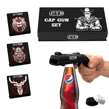 Cap Guns Beer Bottle Opener - Shooter Opens The Beer Cap & Fires It Over 16 Feet - Birthday Gift Idea - Gun Beer Gifts For Funny Bottle Opener