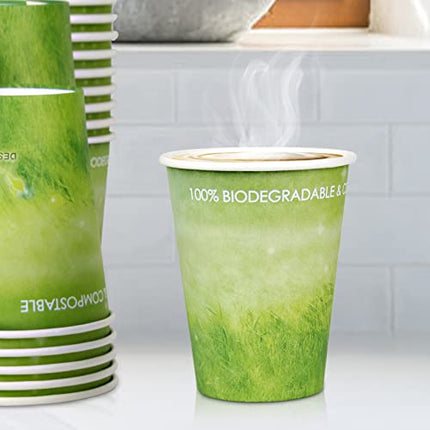 Yes!Fresh 8oz Disposable Hot Beverage Paper Coffee Cups for Parties,Picnics,Barbecues,Travel and Events, Eco-friendly,100% Blodegradable&Compostable (8 oz, 50 Count,Green)