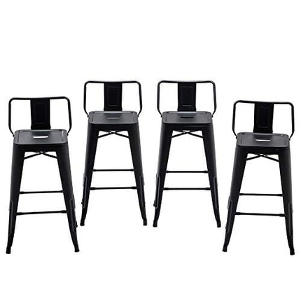 Yongchuang Metal Bar Stools with Back Set of 4 Indoor Outdoor Kitchen Stools Counter Height Barstools (24" Seat Height, Low Back Matte Black)