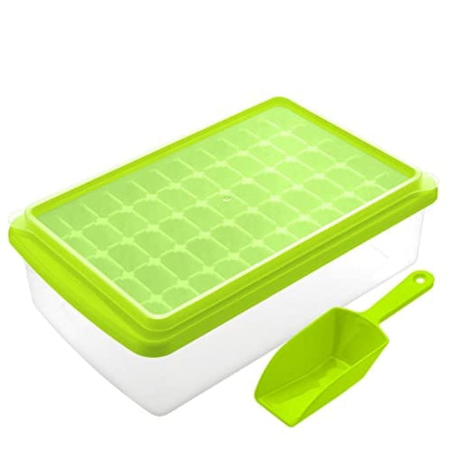 Ice Cube Tray With Lid & Bin | BPA Free Ice Tray For Freezer With Cover, Container & Tong | No Spill Stackable Ice Cube Trays With Easy Release | Large Ice Mold Maker | Perfect for Cocktails & Whisky