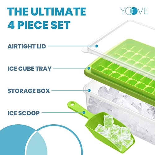 Ice Cube Tray with Lid and Storage Bin Easy-Release 55 Ice Tray with  Spill-Resistant Cover Container Scoop Pink
