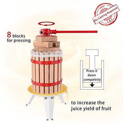 YUDA Upgraded 1.6 Gallon (6L) Manual Fruit Wine Press w/8 Blocks 100% Nature Oak, Cider Apple Grape Berries Crusher Juice Maker
