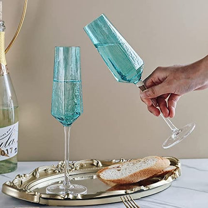ziixon Champagne Flutes 8Oz Blue Wedding Champagne Glasses Classy Champagne Flutes Elegant Crystal Champagne Flutes Set of 4 for Anniversary Christmas (Blue)